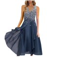 thumbnail image 1 of QJUHUNG Robe Midi Formelle pour Femmes Soirée Été Col en V Manches Courtes T-Shirt Soirée Invité de Mariage Style Asymétrique B-8 Cocktail Gris_i L, 1 of 5