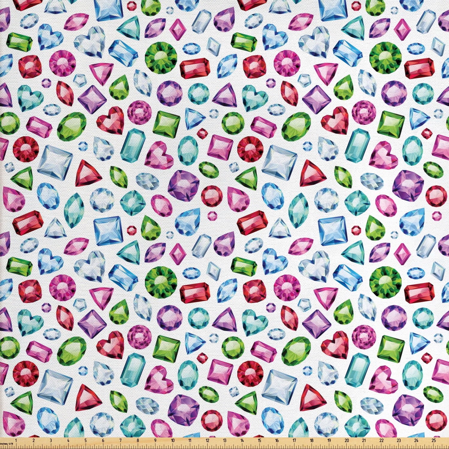 Diamond Fabric by The Yard, Heart Geometric Shaped Colorful Little