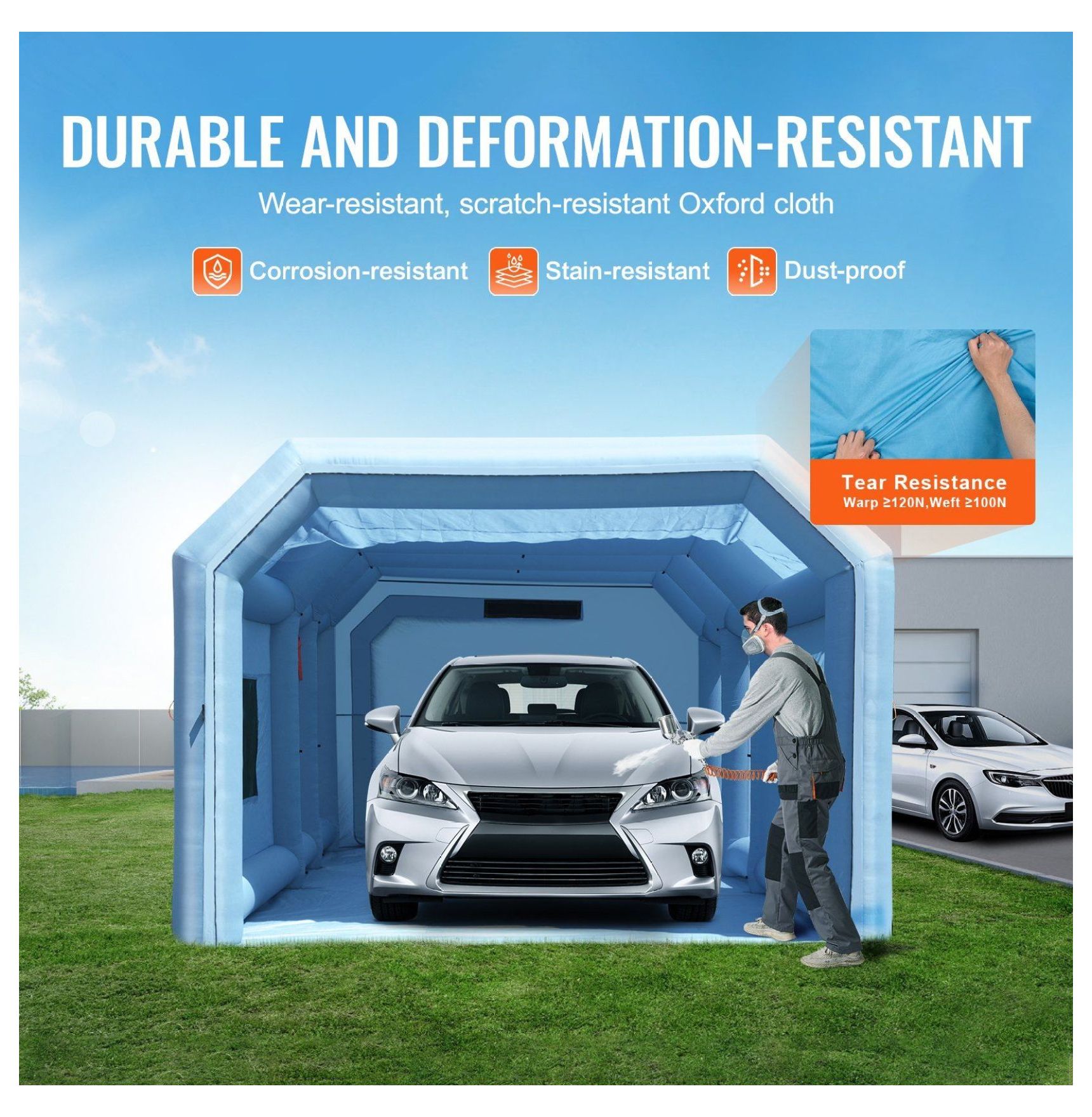 Inflatable Paint Booth 27.9x15.7x10.8ft, Portable Spray Booth for Cars & Motorcycles, 950W+750W Blowers, Activated Carbon Filter System