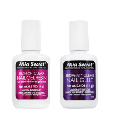 Mia Secret Professional Nail Glue Strong Jet 0.5 OZ and Gel Resin 0.5 OZ - Brush On + FREE Temporary Body Tattoo MADE IN