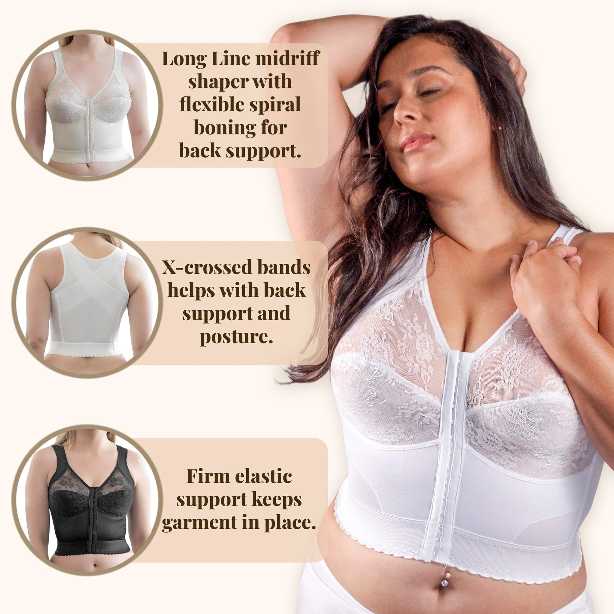Women's Cortland Intimates 9603 Back Support Longline Bra (White 50DD)