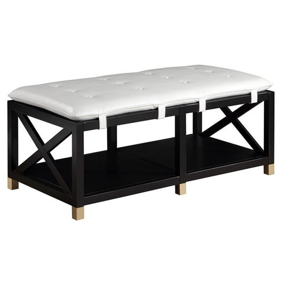Bowery Hill 48.5" Wide Wood Bench with Removable Cream Cushion