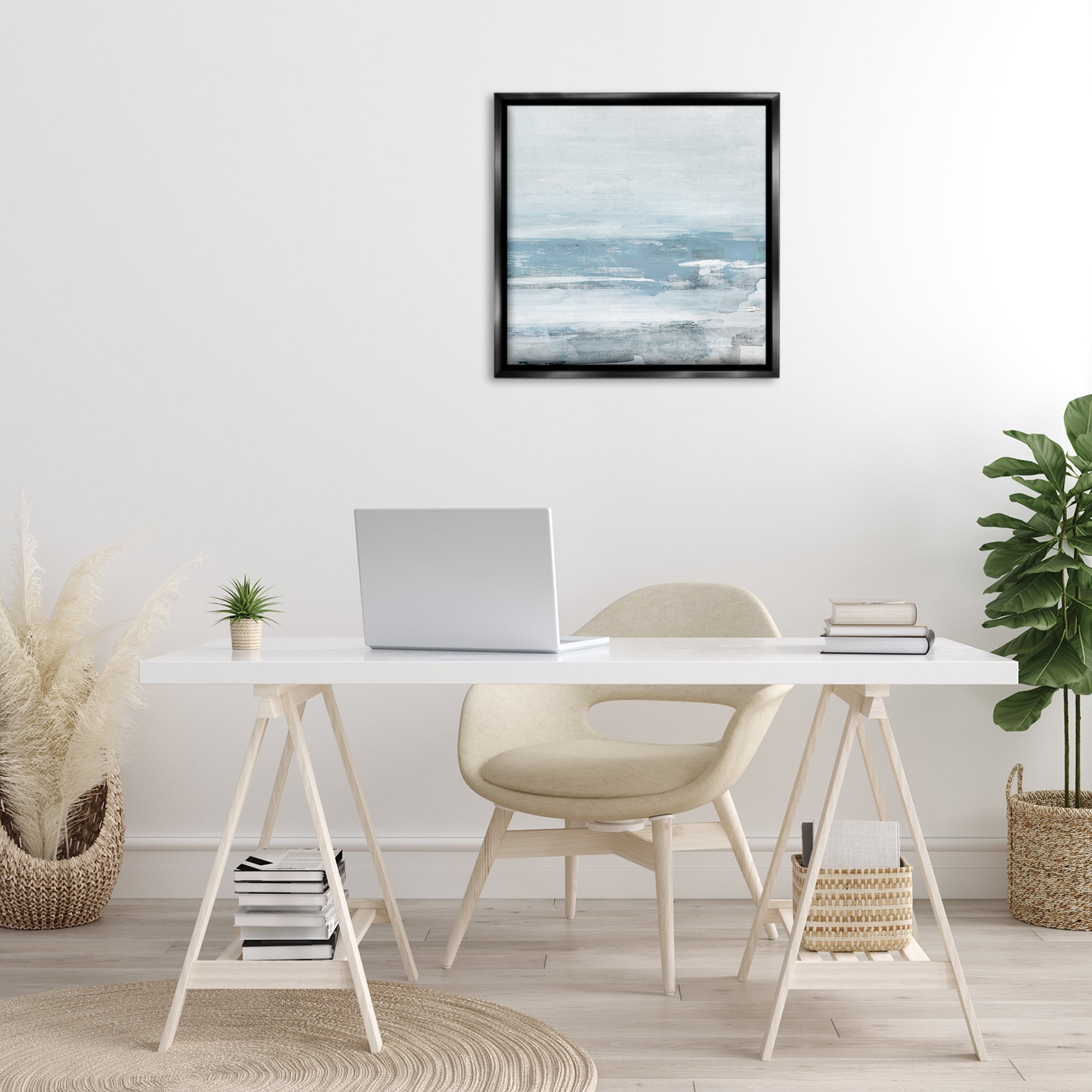 Stupell Industries Foggy Ocean Abstraction Abstract Painting Black Floater Framed Canvas Art Print Wall Art, 25 x 25