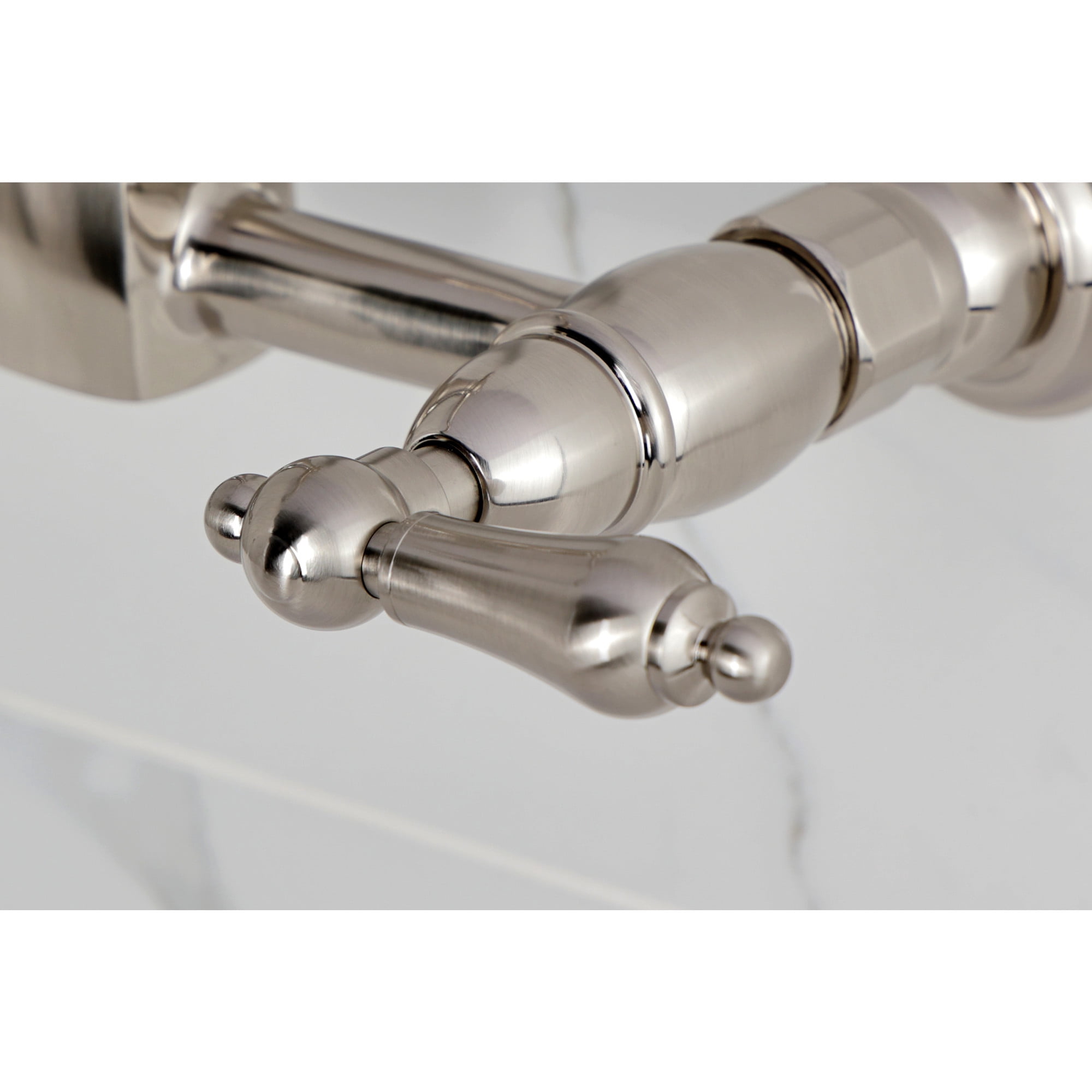 Kingston Brass KS2448AL Heritage Double-Handle Wall-Mount Bridge Kitchen Faucet, Brushed Nickel