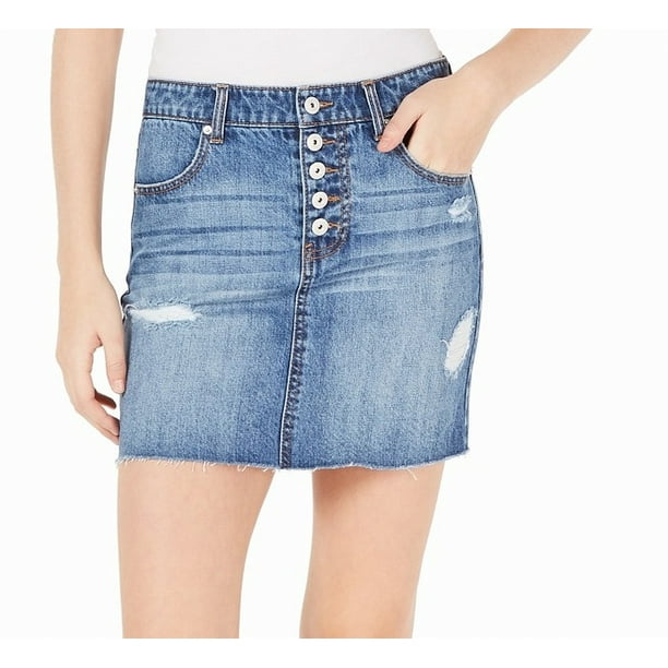 Vanilla Sky Skirts Junior Mini Denim Skirt ButtonUp Medium Wash 9
