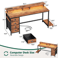 thumbnail image 2 of Satifur 55 inch Computer Desk with Power Outlets, Home Office Desk with 4 Drawers, Writing Desk with Removable Monitor Shelf & CPU Stand, Rustic Brown, 2 of 8