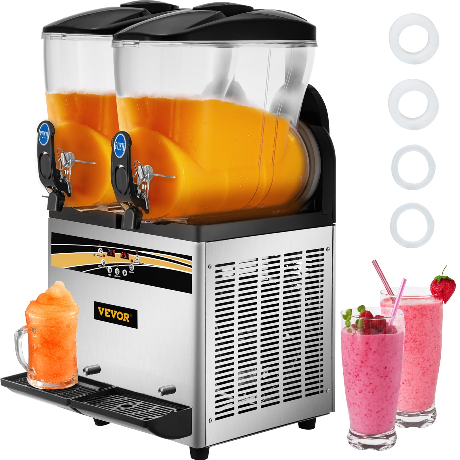 Commercial Slushy Machine 300W 2.5L x 2 Tank Stainless Steel Margarita Smoothie Frozen Drink Maker Perfect for Ice Juice Tea Coffee Making 