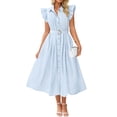 thumbnail image 1 of Vestido midi ZESICA 2025 casual de verano con cuello en V y manga ondulada, 1 of 7