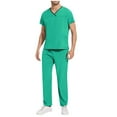 thumbnail image 3 of Horkkom Scrubs Set for Men, V-Neck Stretch Top, Elastic Waist Straight Pants, Nursing Uniform Workwear Set with Pockets, 3 of 10
