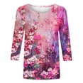 thumbnail image 4 of Womens Blouses Long Sleeve Women's Fashion Vintage Printed T-Shirt 3/4 Sleeves Blouse Round Neck Casual Tops, 4 of 5