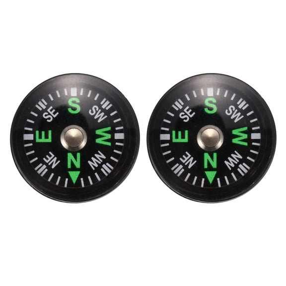 2X Oil Filled Button Compass - Ultra Compact 20mm - Mini SAS Survival,2 x Compass,Black