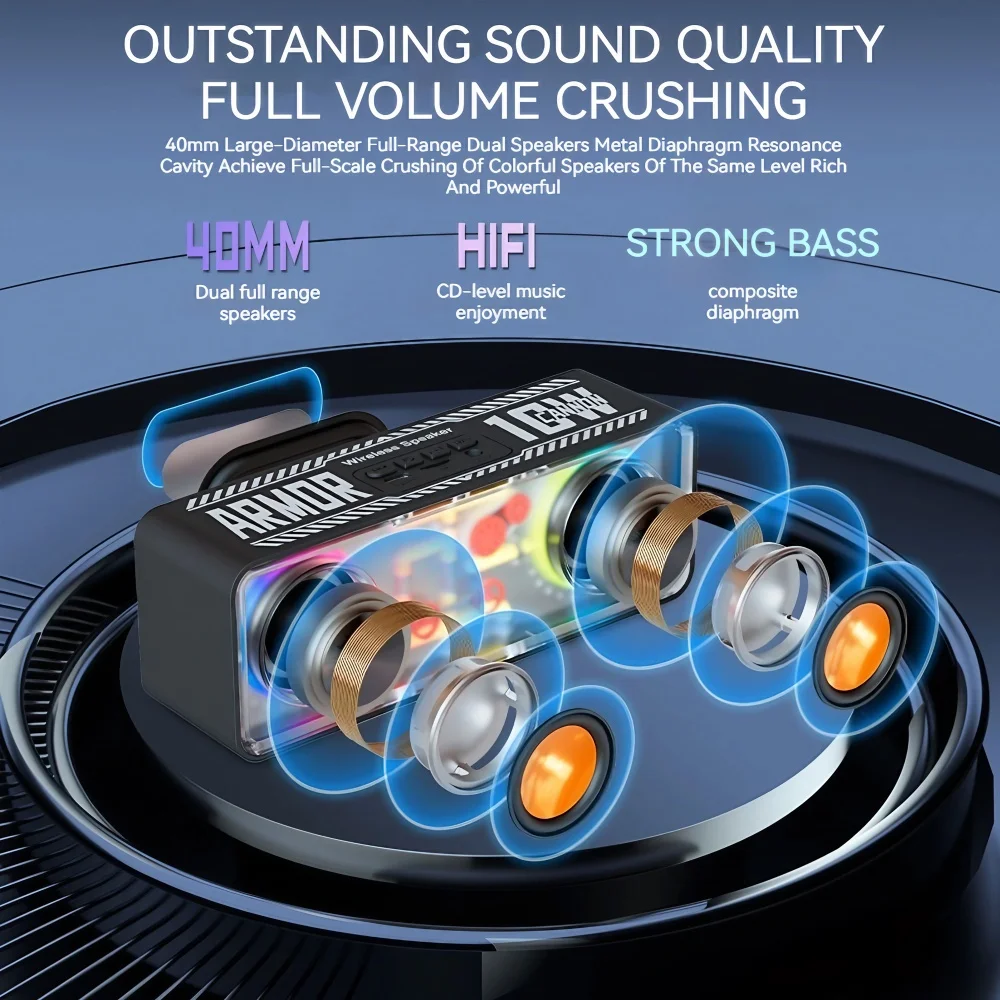 STONEGO Transparent Mech Wireless Bluetooth Speakers - Home, Computer and Gaming Speakers with Colorful Glow - High-Performance Bass Diaphragm Speakers - Enhanced Sound for Games, Music and Movies