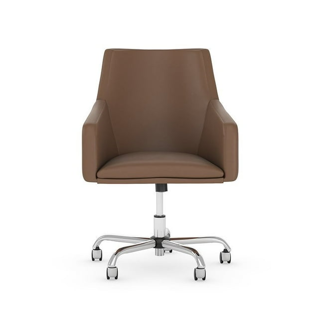 Bush Business Furniture Jamestown Mid Back Leather Box Chair in Saddle Tan