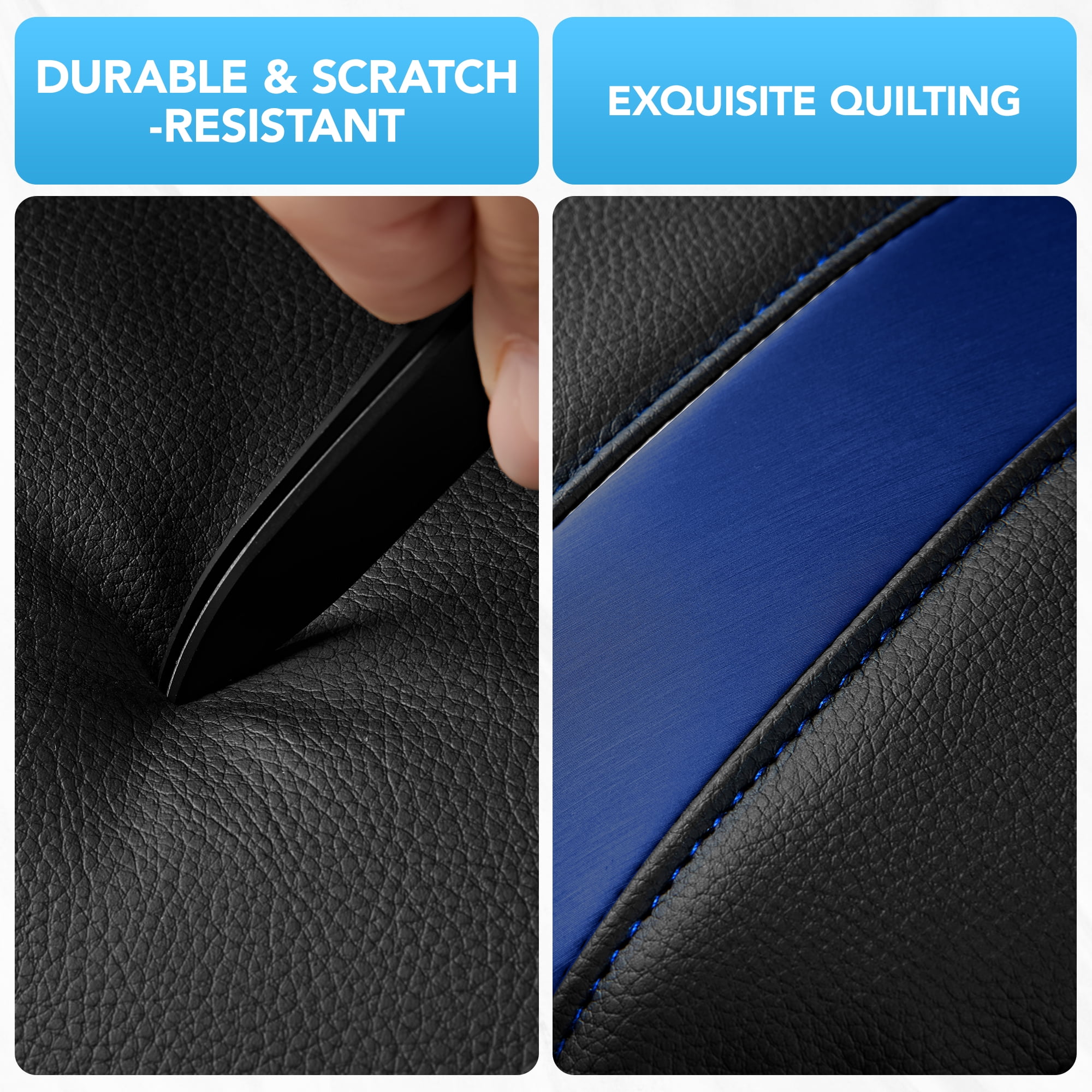 Road Comforts Leather Car Seat Cover,Sports Style Car Seat Cover,Breathable,Non-Slip,Universal Fit,Blue Front Seats