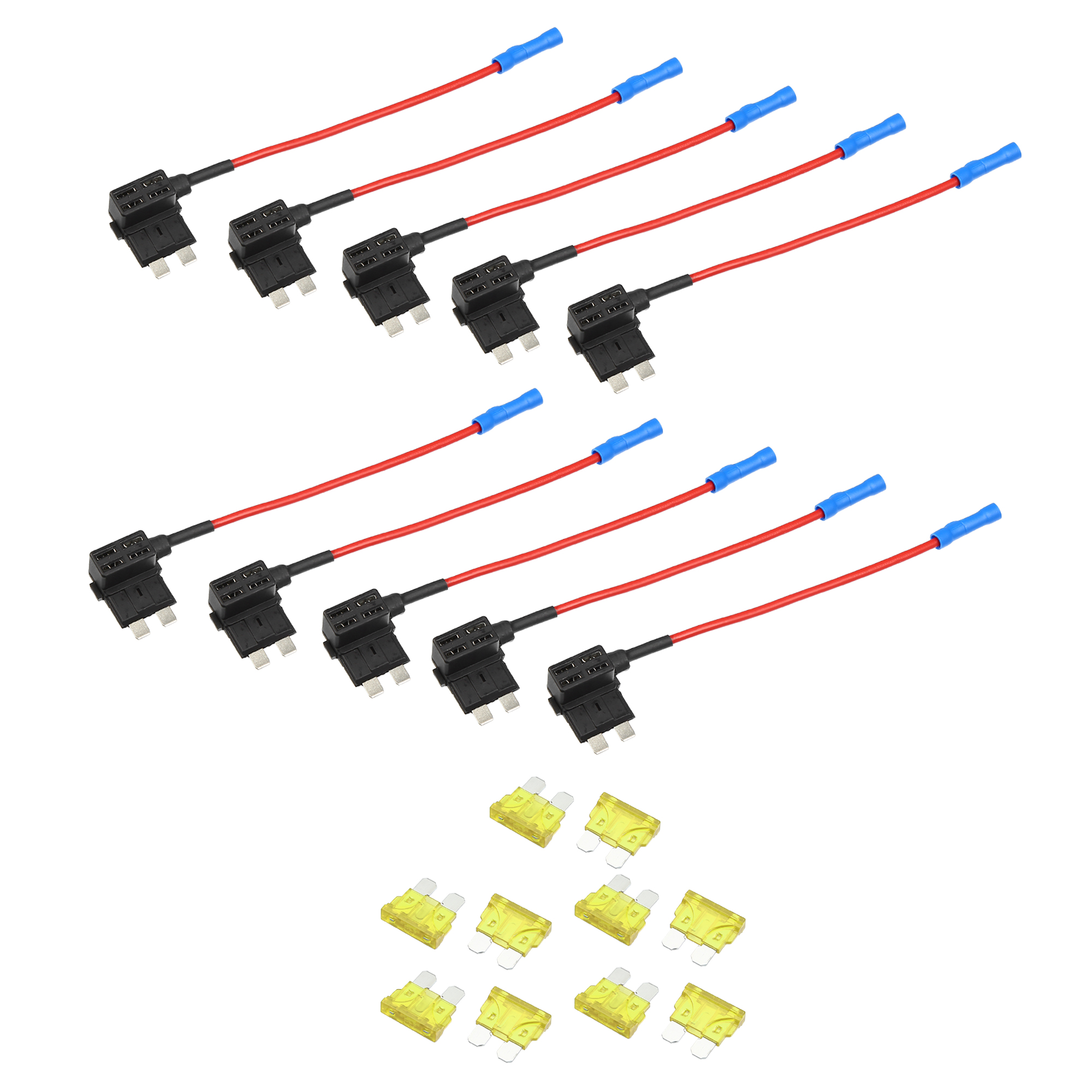 32V 10pcs Standard Fuse Adapter Tap Fuse Kit with 10pcs 20A Blade Style