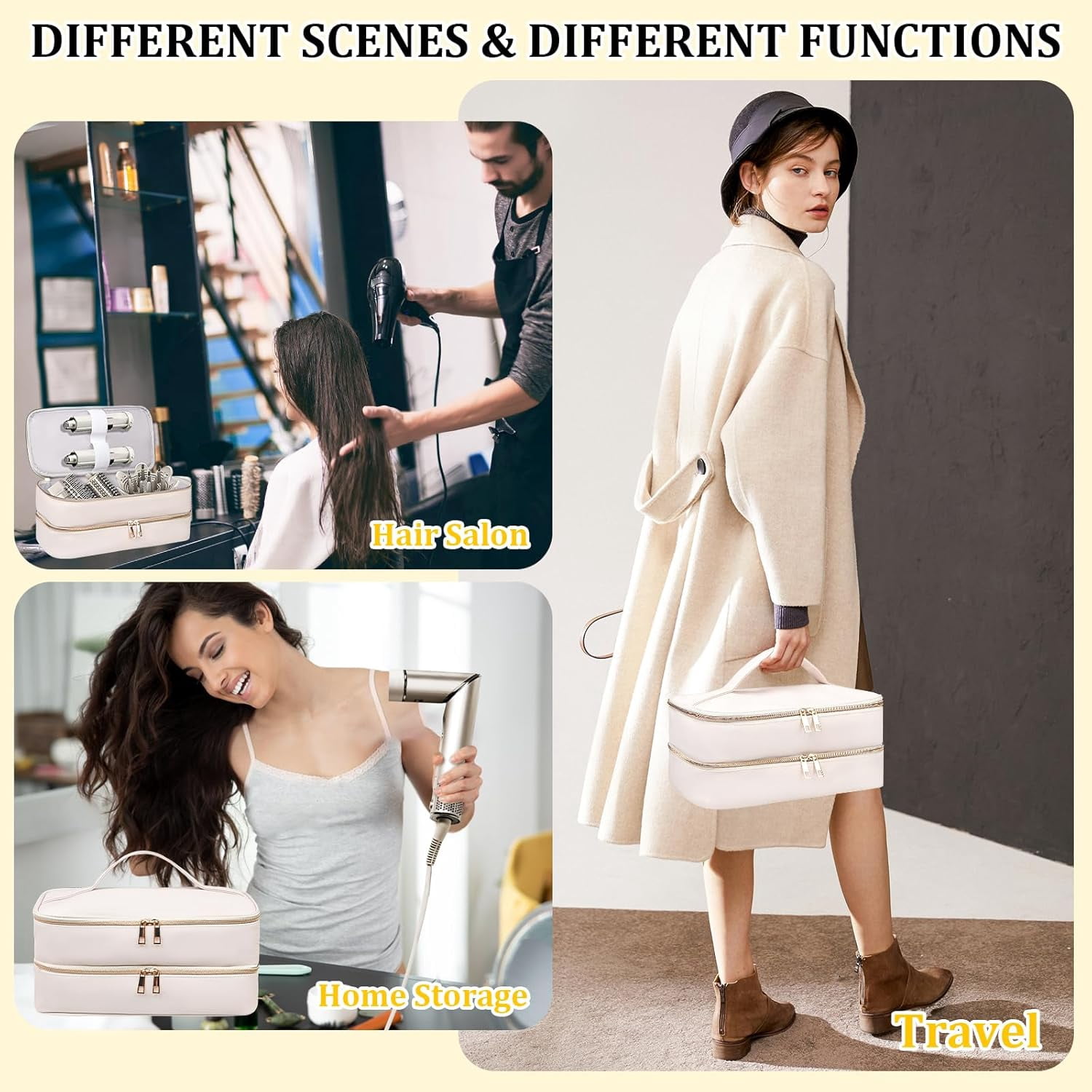 Aorsher Compatible with Shark Flex Style Hair Dryer Travel Case, Waterproof PU Leather Storage Bag for Travel Salon, Beige