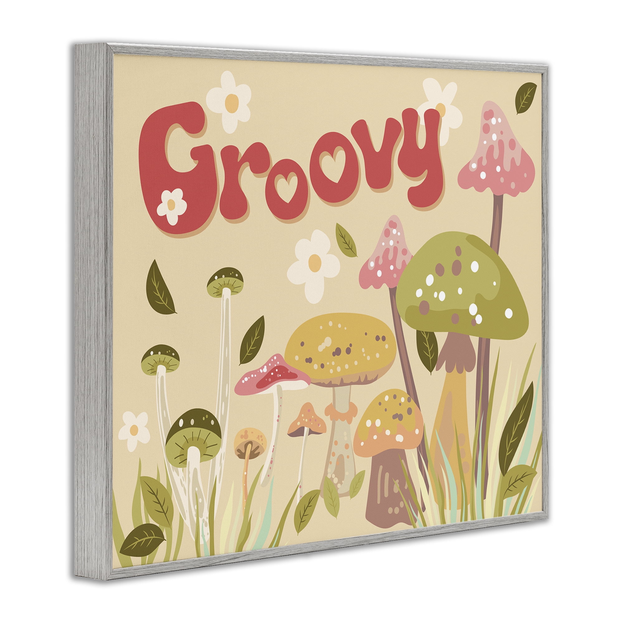 Stupell Industries Groovy Botanical Mushrooms Botanical & Floral Painting Gray Framed Art Print Wall Art, 30 x 24