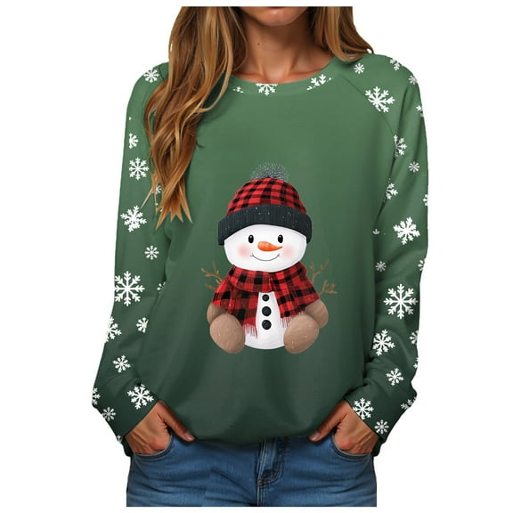 larppty Christmas Shirts for Women Long Sleeve Christmas Ugly Sweater Crewneck Sweatshirt Tunic Tops Fashion Outfits (Green, M)