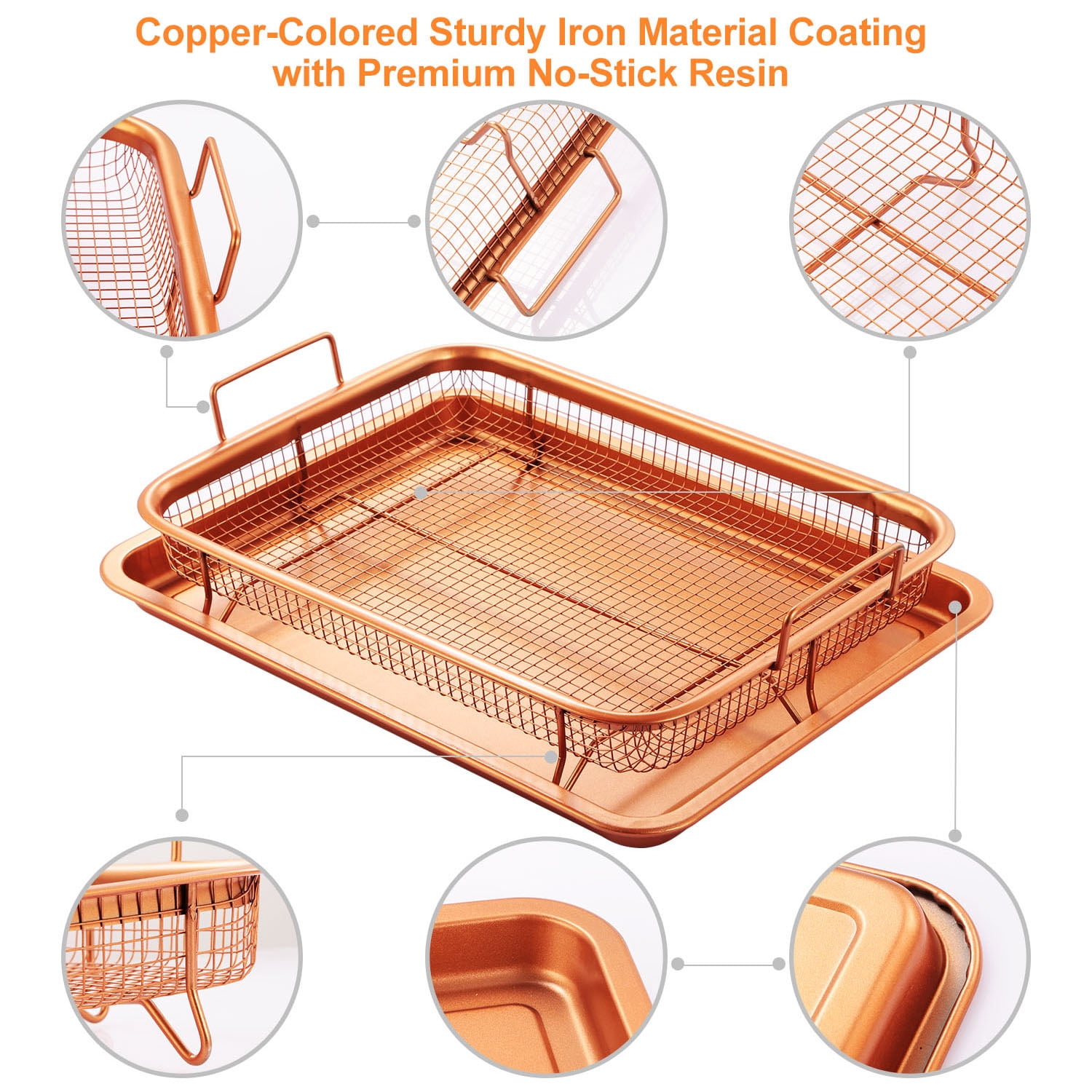 12.8in Oven Fryer Tray Basket TeqHome Oil-Free Cookie Sheet Tray Grill for Baking Cooking Premium Iron Material
