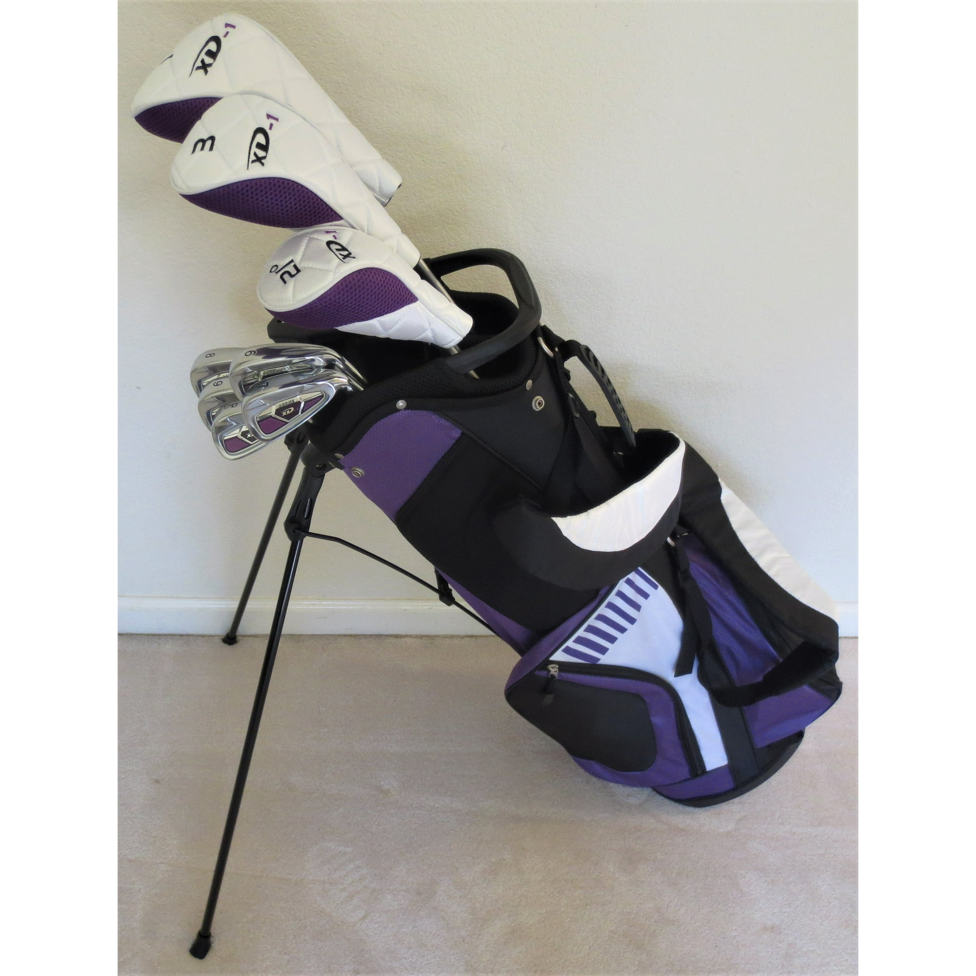 Womens Golf Set Complete Driver, Fairway Wood, Hybrid, Irons Putter & Stand Bag Purple Color Ladies Right Handed