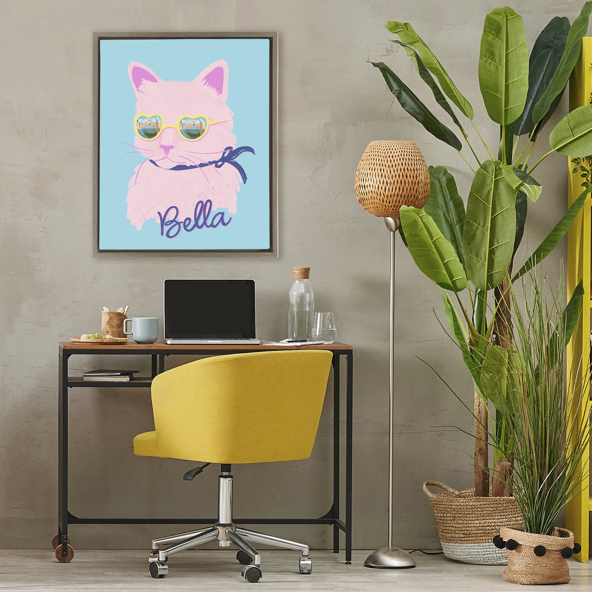 Stupell Industries Cool Cat Bella Brown Framed Floater Canvas Wall Art, design by Steffanie Pisula