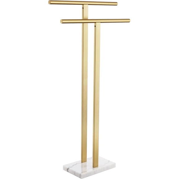 Towel Rack Free Standing Brushed Nickel 2-Tier Towel Holder for Bathroom Floor Stand with Heavy Marble Base Thicken Steady Design Stainless Steel