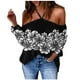 thumbnail image 2 of ICHUANYI Clearance Women Flowers Printing V-Neck Long Sleeve Halter Sexy Off Shoulder T-Shirt Casual Tops Blouse(Black, S) ICHUANYI WER2023081402896, 2 of 5