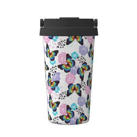

Matuu Bright Butterflies1 for Insulated Coffee Mug Reusable Travel Coffee Cup Spill Proof 16oz Stainless Steel Coffee Cups for Hot/Ice Coffee Tea