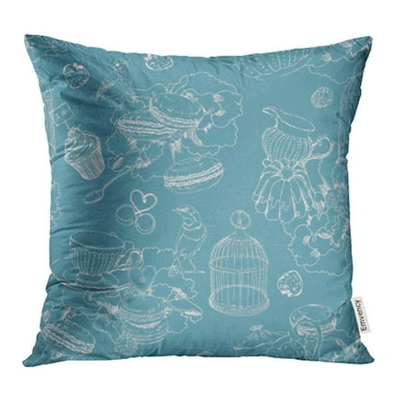 - ARHOME Tea Cage Coffee Pot Cup Jelly Cherry Berry Macaroon Strawberry Spoon Bird Pillowcase Cushion Cases 16x16 inch