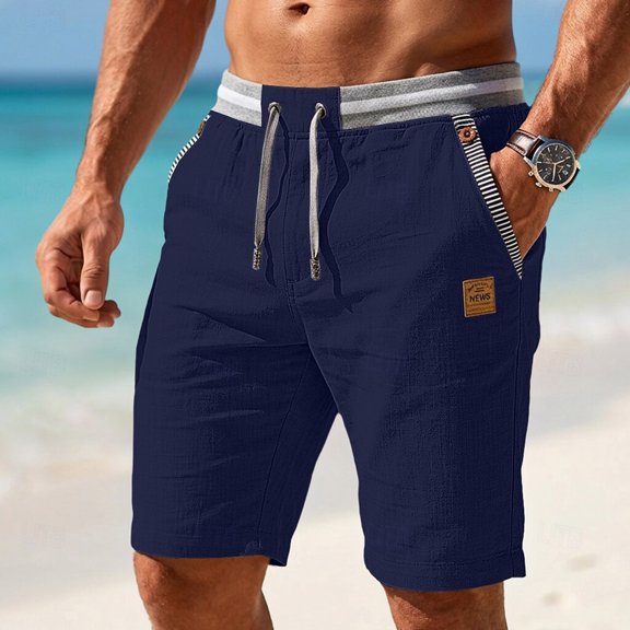 Dwellite Men's Shorts Casual Classic Fit Drawstring Summer Beach Shorts with Elastic Waist and Pockets Dark Blue XL