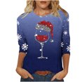 thumbnail image 1 of Puntoco Camiseta de mujer con cuello redondo, manga 3/4 y estampado navideño, jersey de cuello redondo, camiseta de manga larga con cuello redondo, 1 of 4
