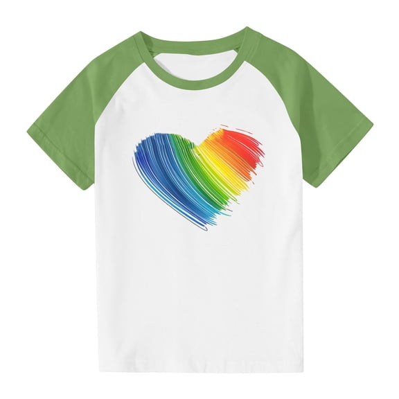 hengsof Girls Colorful Printed Raglan Short Sleeve T-Shirt Fashionable Graphic Casual Crew Neck Top Soft Comfortable Shirt