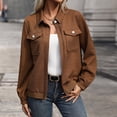 thumbnail image 2 of BangWanChi Womens Coats and Jackets Women's Winter Lapel Cardigan Jacket Retro Solid Color Long Sleeve Jacket, 2 of 5