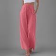 thumbnail image 2 of Pantalones palazzo de lino de verano para mujer: pierna ancha y fluida, cintura elástica con cordón, bolsillos laterales, ropa informal de playa., 2 of 5