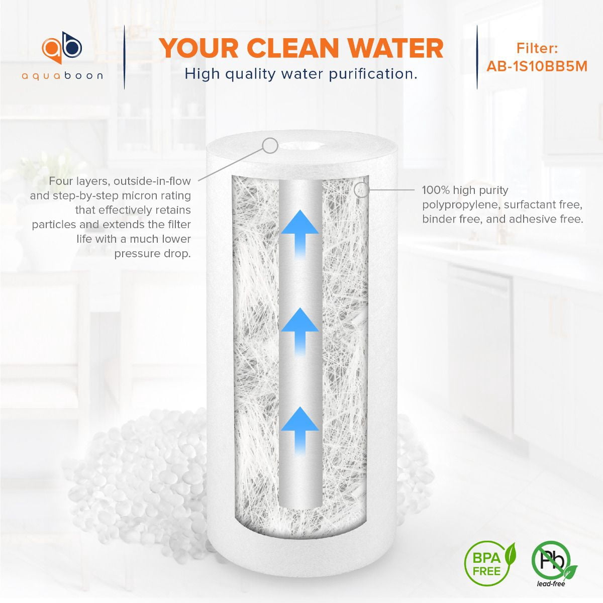 Aquaboon 12-Pack of 5 Micron 10" Sediment Water Filter Replacement Cartridge | Whole House Sediment Filtration | Compatible with W15-PR, HD-950, WFHD13001B, GXWH35F, GXWH30C