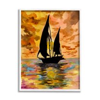 Stupell Industries Sailboat at Sunset Transportation Painting White Framed Art Print Wall Art, 24 x 30