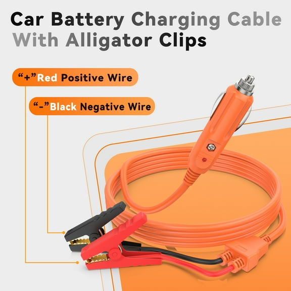 PGENDAR Car Charging Cable for Jackery Portable Power Station, 14AWG Cigarette Lighter Plug to Alligator Battery Clamps Car Battery Charger