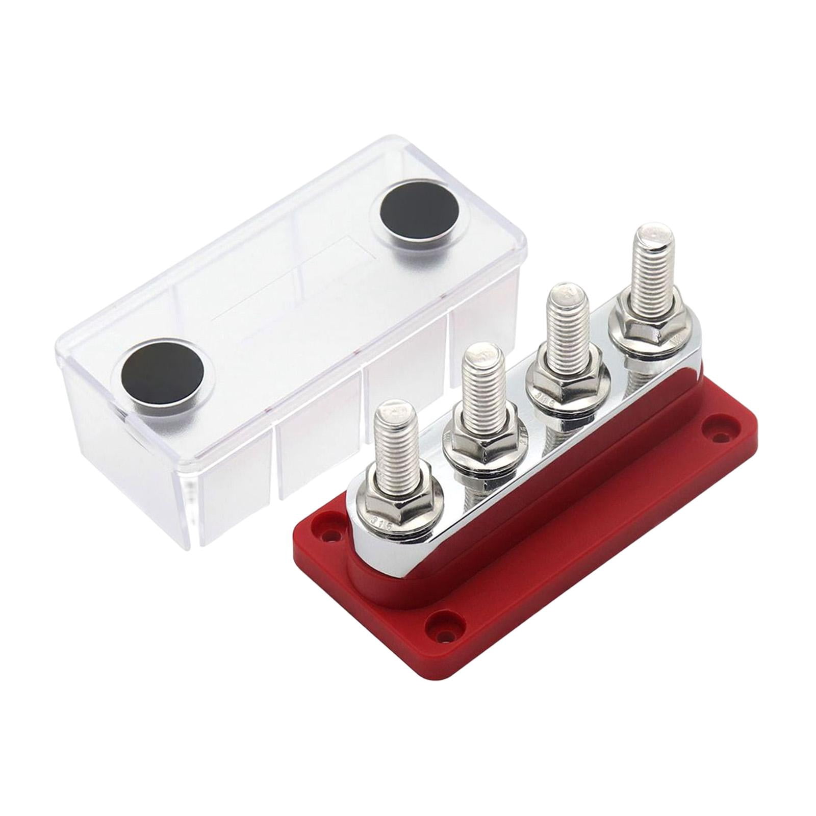 600A Bus Bar Power Distribution Block 4x 3/8inch Terminal Screws Heavy Duty with Red