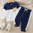 thumbnail image 2 of Caqnni Baby Girls Color Block Long Sleeve Sweatshirt Tops + Pants Set Baby Girl Fall Winter Clothes Fall Winter Outfit for Girls 6 9 12 18 24 Months，Blue，12-18 Months, 2 of 6