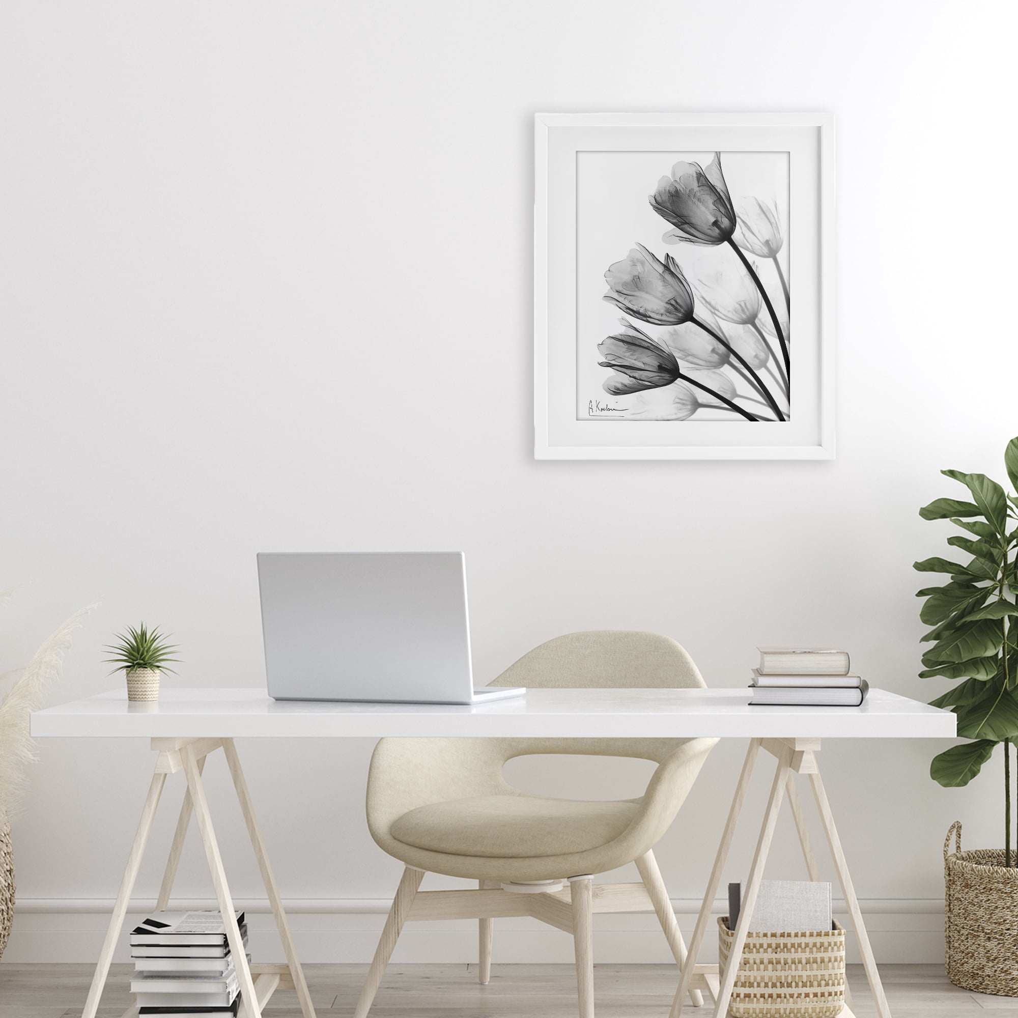 Stupell Industries Minimalist Tulip Fan White Framed Print Under Glass, design by Albert Koetsier