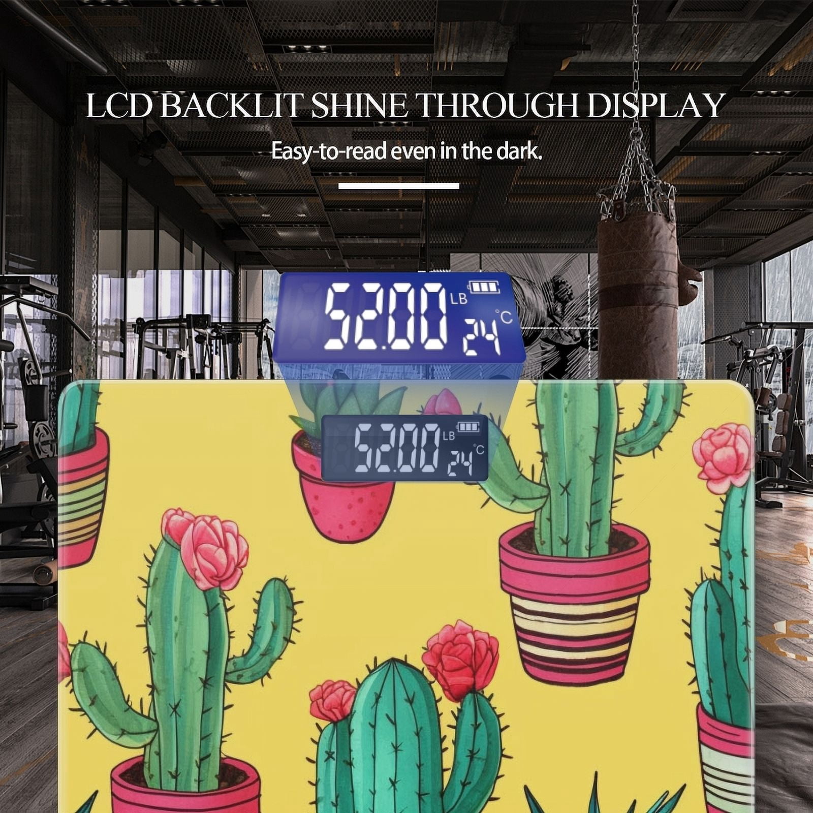 Bathroom Scale, Highly Accurate Digital Body Scale,Precisely Measures Weight up to 400 lbs-Cute Cacti In Pots