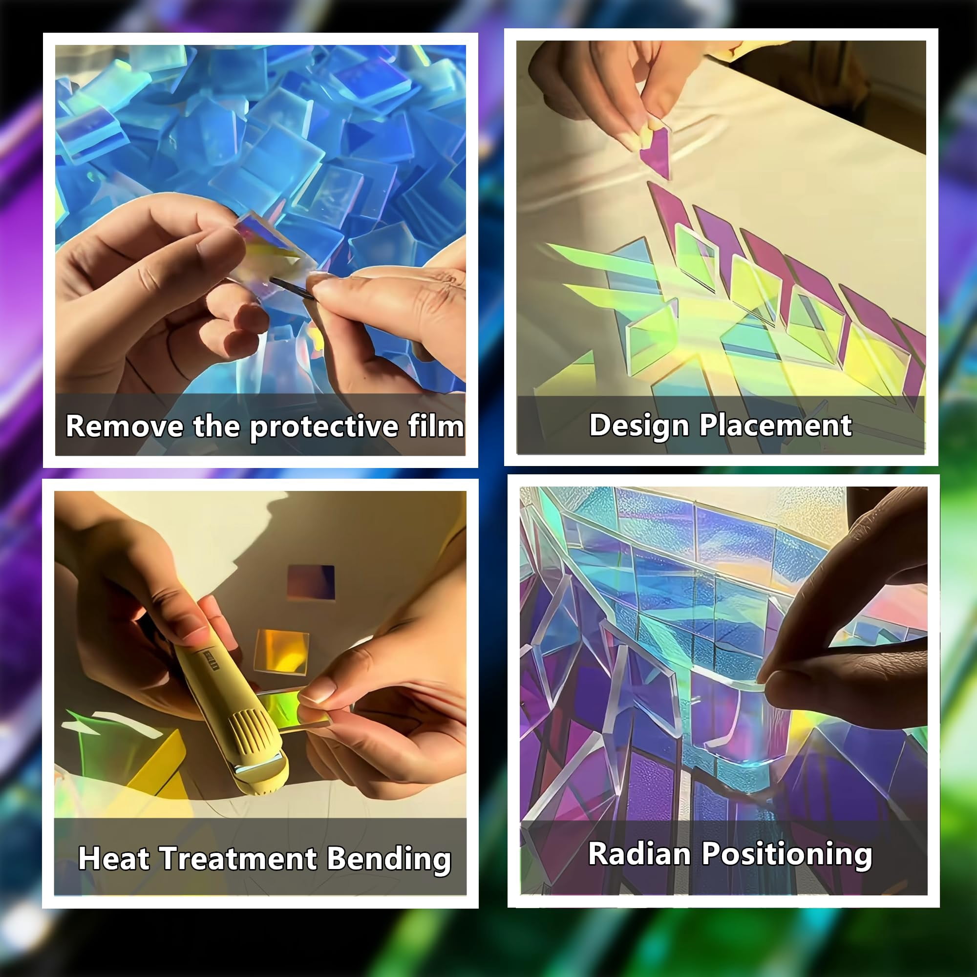 100pcs Mini Holographic Acrylic Blocks, 3/4" x 3/4" Iridescent Plexiglass Sheets for DIY Crafts, Rainbow Acrylic Tiles for Art Deco & Shadow Projects