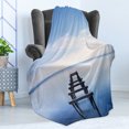 thumbnail image 4 of Landscape Soft Flannel Fleece Blanket, Old Jetty in the Lake with Blue Sky Horizon Landscape Calm Nature Picture, Cozy Plush for Indoor and Outdoor Use, 60" x 80", Blue White Brown, by Ambesonne, 4 of 5