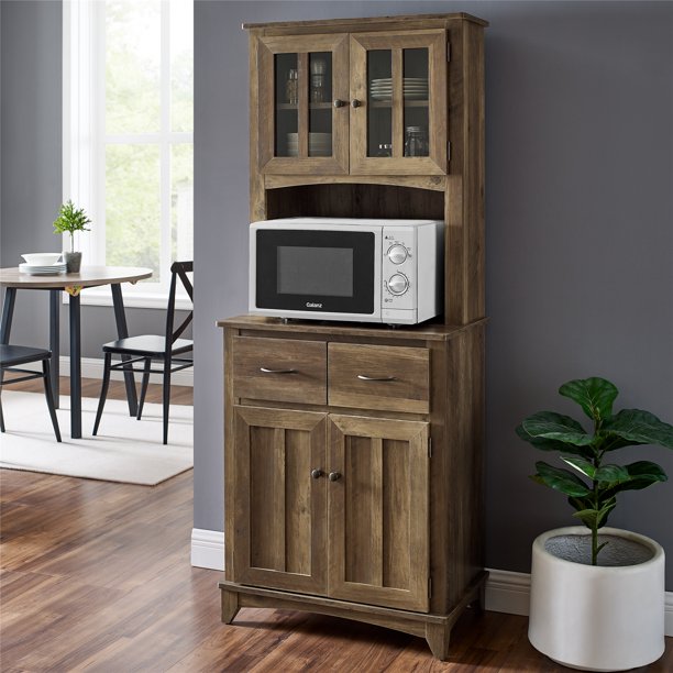Gramercy Way Microwave Storage Stand with Double Door Top and Bottom in Reclaimed Barn