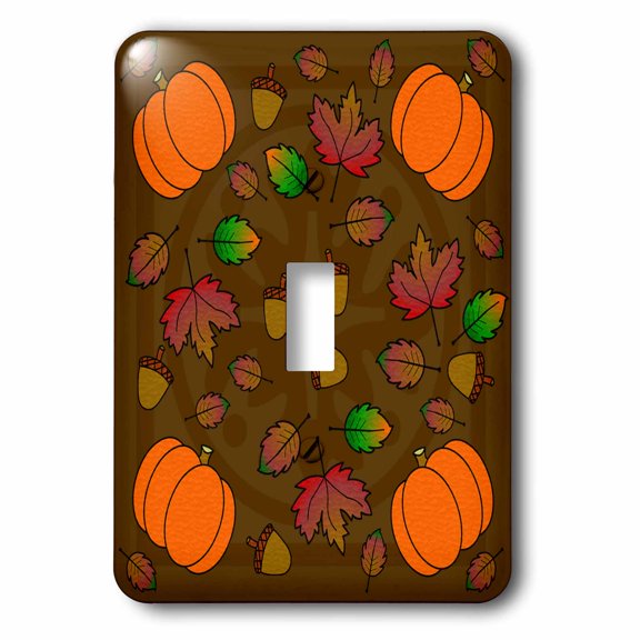 3dRose, Thanksgiving Print Fall Leaves, Acorns and Pumpkins, single toggle switch