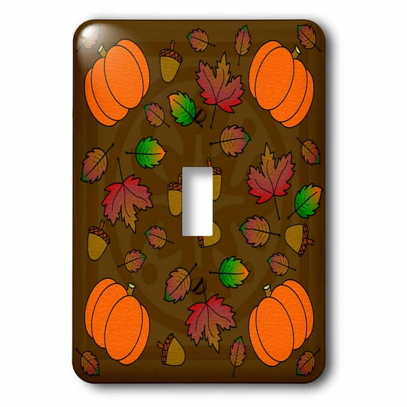 3dRose Thanksgiving Print Fall Leaves, Acorns and Pumpkins - Single Toggle Switch (lsp_15420_1)
