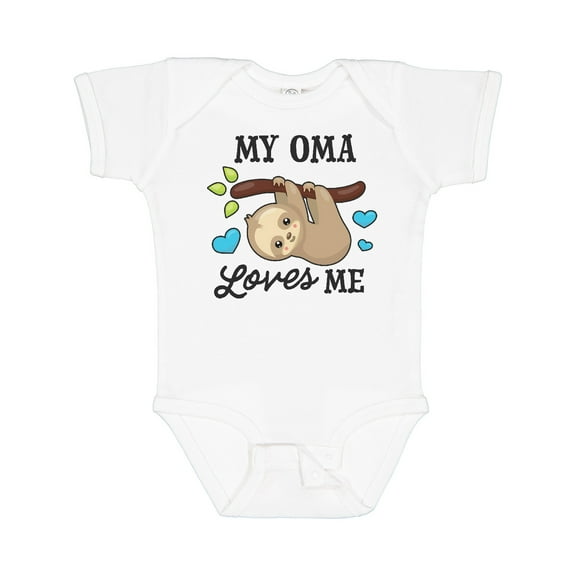 Inktastic My Oma Loves Me with Sloth and Hearts Boys or Girls Baby Bodysuit