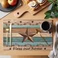 thumbnail image 2 of Placemats 1 Pack, Western Texas Star Retro Woven Placemat, Linen Place Mats for Kitchen/Dining Tables, Country Farmhouse Teal Brown Wood Grain Washable Table Mats for Party, 2 of 8