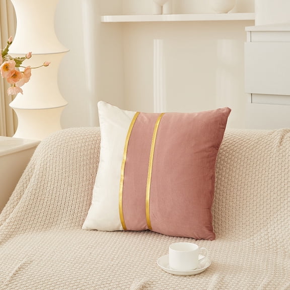 Decorative Velvet Throw Pillow Cover with Gold Accent Stripe, Modern Colorblock Cushion Case for Sofa Couch Bed, Soft Cozy Home Decor, Cover Only