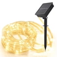 thumbnail image 1 of Guirnalda de luces solares para exteriores, 10 m, 100 LED, 8 modos, cable de cobre, cuerda de PVC impermeable para jardines, árboles de Navidad y decoración de interiores (blanco cálido), 1 of 5